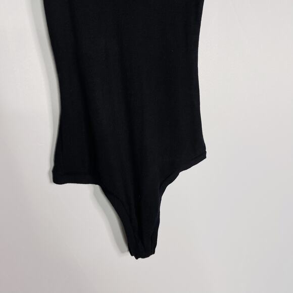 Alix NYC Small Black Merit Ribbed V Neck Tank Bodysuit Modal Stretch Jersey Snap - Picture 4 of 10